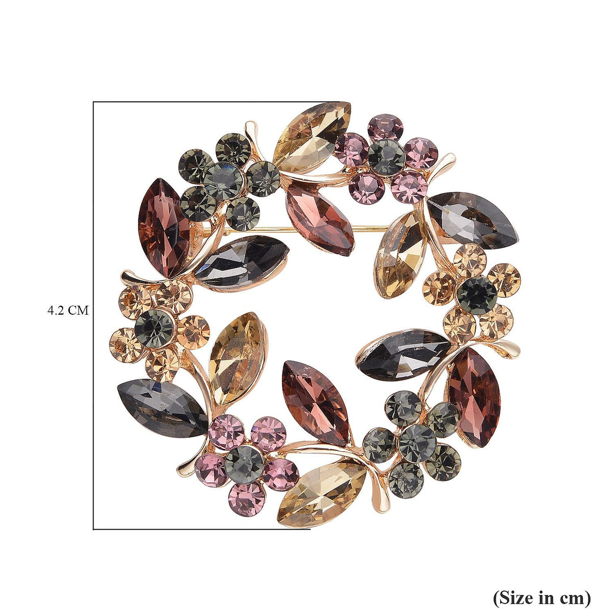 Multi Colour Austrian Crystal and Simulated Multi Colour Gemstones Brooch in Yellow Gold Tone 7020218 5