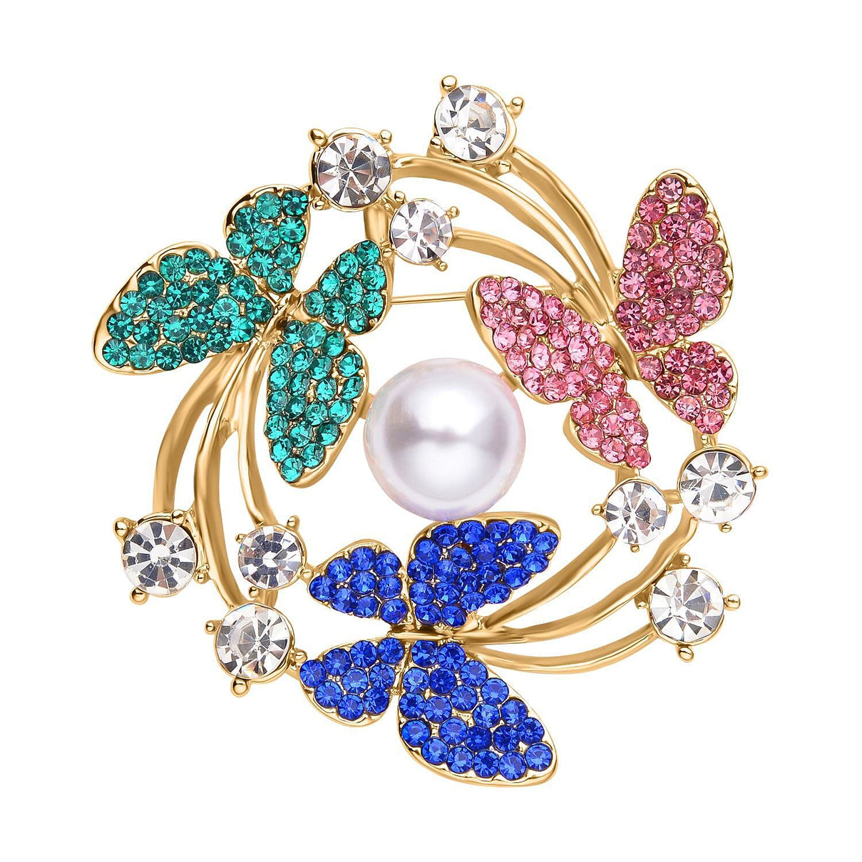 Multi Colour Austrian Crystal &amp; Simulated Pearl Butterfly Brooch 5.00 Ct. 7020216 0