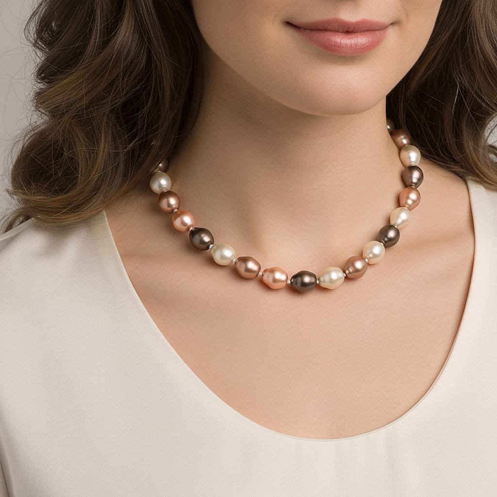 Multi Colour Baroque Shell Pearl Necklace (Size - 20) With Magnetic Clasp 8312648 3