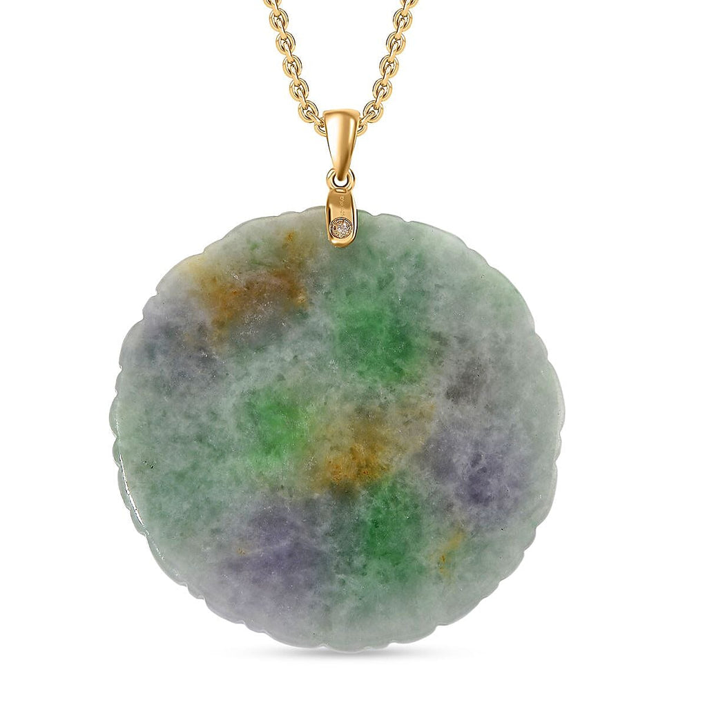 Multi Colour Jade Pendant with Chain (Size 20) in Yellow Gold Plating Sterling Silver 112.00 Ct.