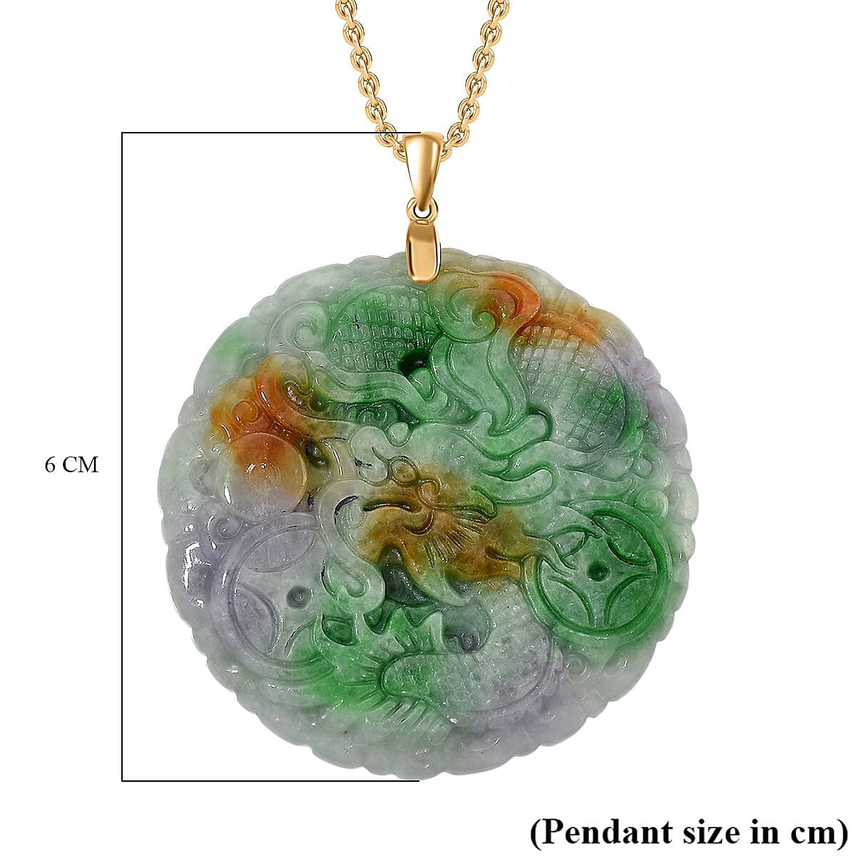 Multi Colour Carved Jade Pendant with Chain (Size 20) in Yellow Gold Plated Sterling Silver 112.00 Ct. 4403531 11