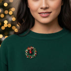 Multi Colour Crystal Christmas Wreath with Bell Brooch in Yellow Gold Plated