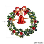 Multi Colour Crystal Christmas Wreath with Bell Brooch in Yellow Gold Plated