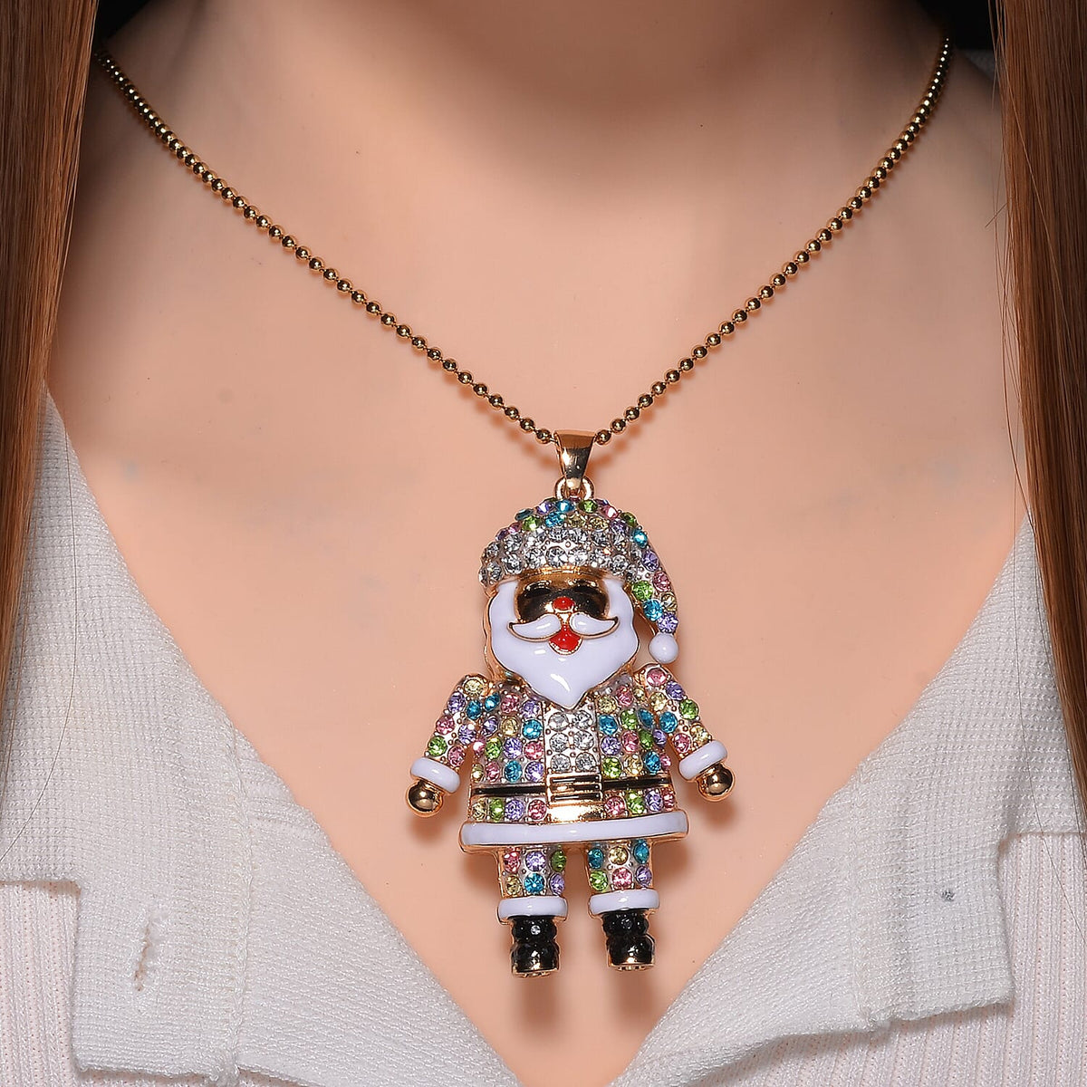 Multi Colour Crystal Enamelled Festive Santa Claus Necklace (Size - 24-2 Ext) 7987830 1