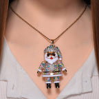 Multi Colour Crystal Enamelled Festive Santa Claus Necklace (Size - 24-2 Ext)