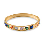 Designer Inspired Multi Colour Cubic Zirconia Bangle (Size - 7.5) in Yellow Gold Tone