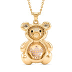 Designer Inspired-  Cubic Zirconia Teddy Bear Pendant with Chain (Size 20) in Yellow Gold Plated- Pink
