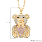 Designer Inspired-  Cubic Zirconia Teddy Bear Pendant with Chain (Size 20) in Yellow Gold Plated- Pink