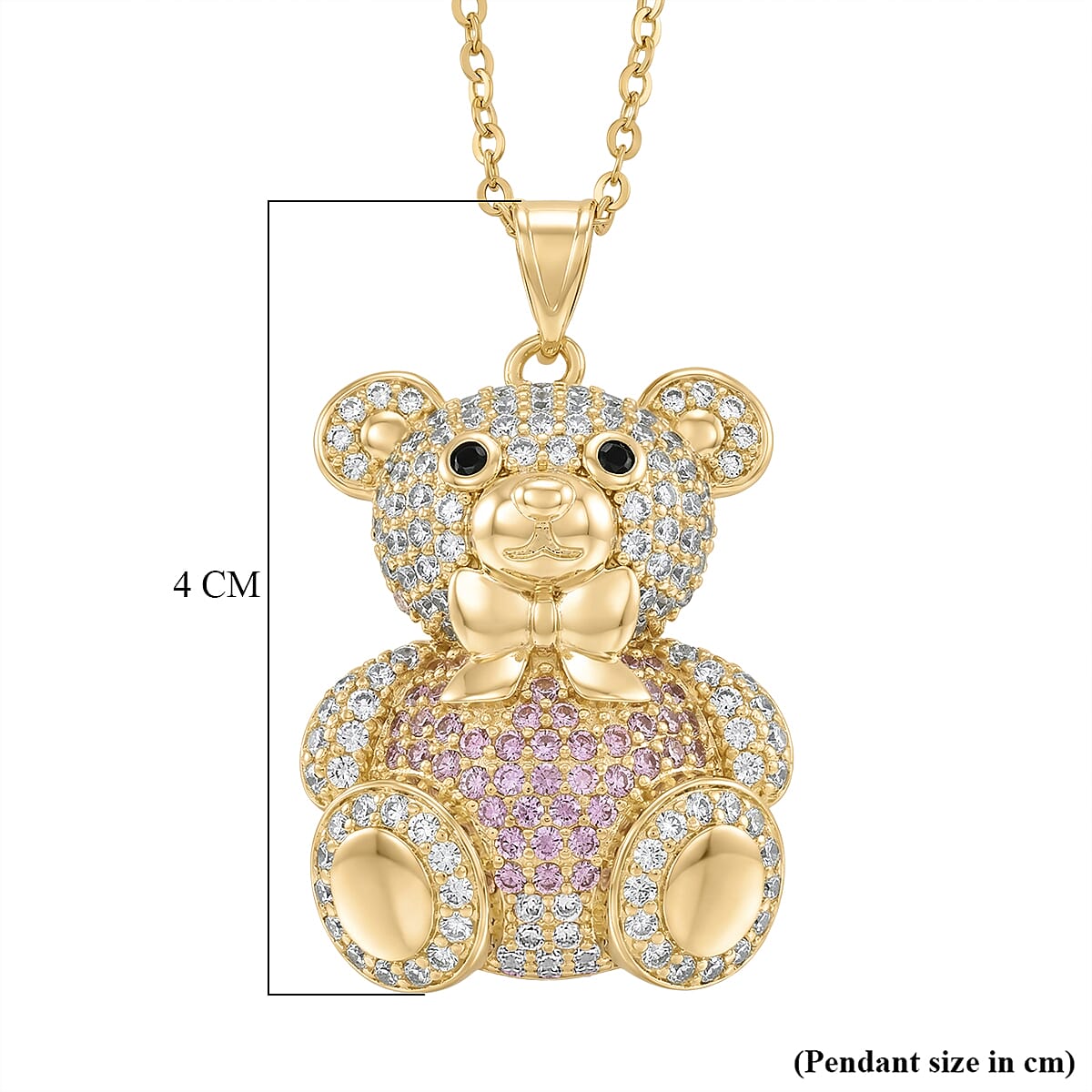 Designer Inspired-  Cubic Zirconia Teddy Bear Pendant with Chain (Size 20) in Yellow Gold Plated- Pink 4442748 7