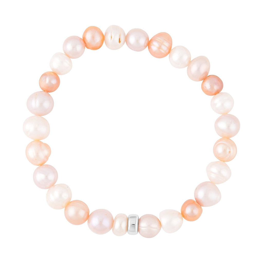 Multi Colour Fresh Water Pearl Stretchable Bracelet (Size - 7) in Rhodium Overlay Sterling Silver