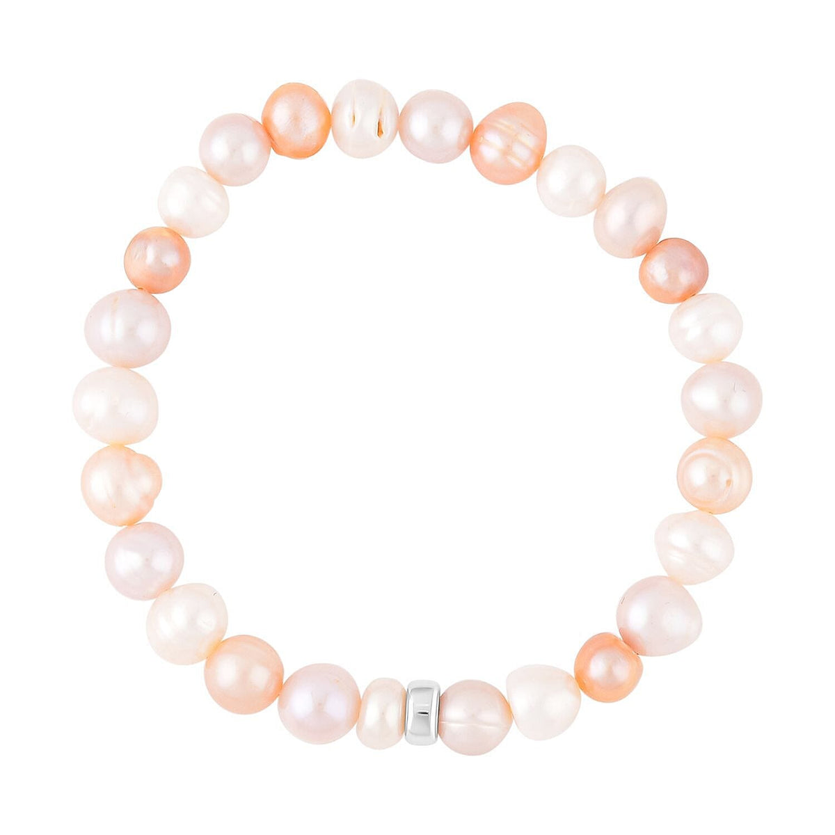 Multi Colour Fresh Water Pearl Stretchable Bracelet (Size - 7) in Rhodium Overlay Sterling Silver 7368180 0