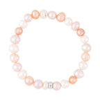 Multi Colour Fresh Water Pearl Stretchable Bracelet (Size - 7) in Rhodium Overlay Sterling Silver