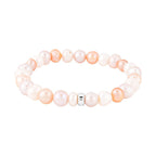 Multi Colour Fresh Water Pearl Stretchable Bracelet (Size - 7) in Rhodium Overlay Sterling Silver