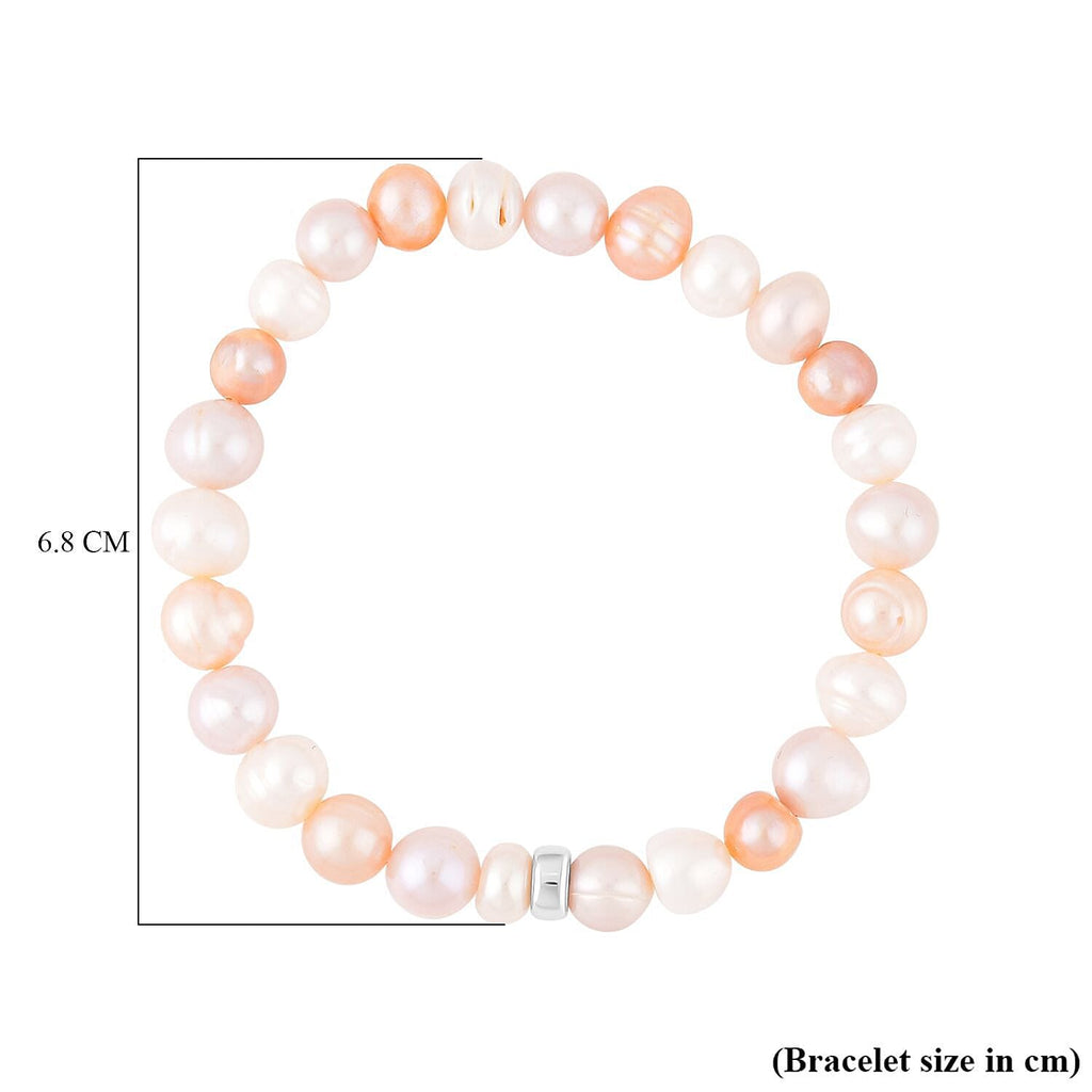 Multi Colour Fresh Water Pearl Stretchable Bracelet (Size - 7) in Rhodium Overlay Sterling Silver