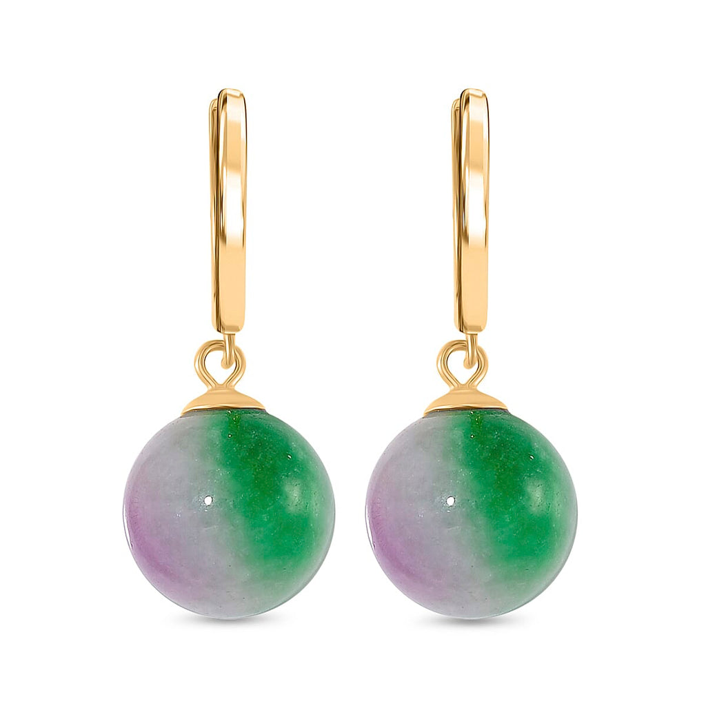 Multi Colour Jade Earring with Clasp in Gold Overlay Sterling Silver 28.00 Ct.