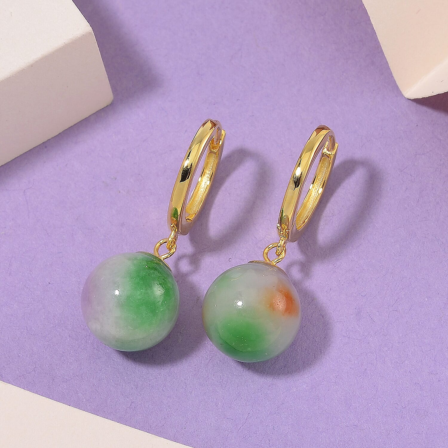Multi Colour Jade Earring with Clasp in Gold Overlay Sterling Silver 28.00 Ct. 8104436 1