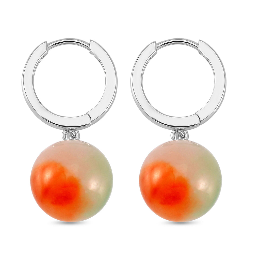 Multi Colour Jade Earring with Hoop in Rhodium Overlay Sterling Silver 30.00 Ct.