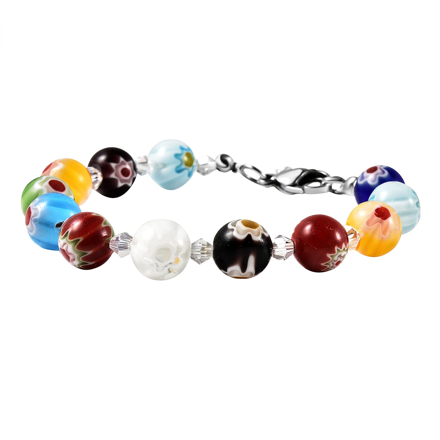 Multi Colour Murano Glass Inspired Bracelet with Simulated Diamond Beads Size 7.5 Inch 1.5 Extender in Silver Tone 6254278 3