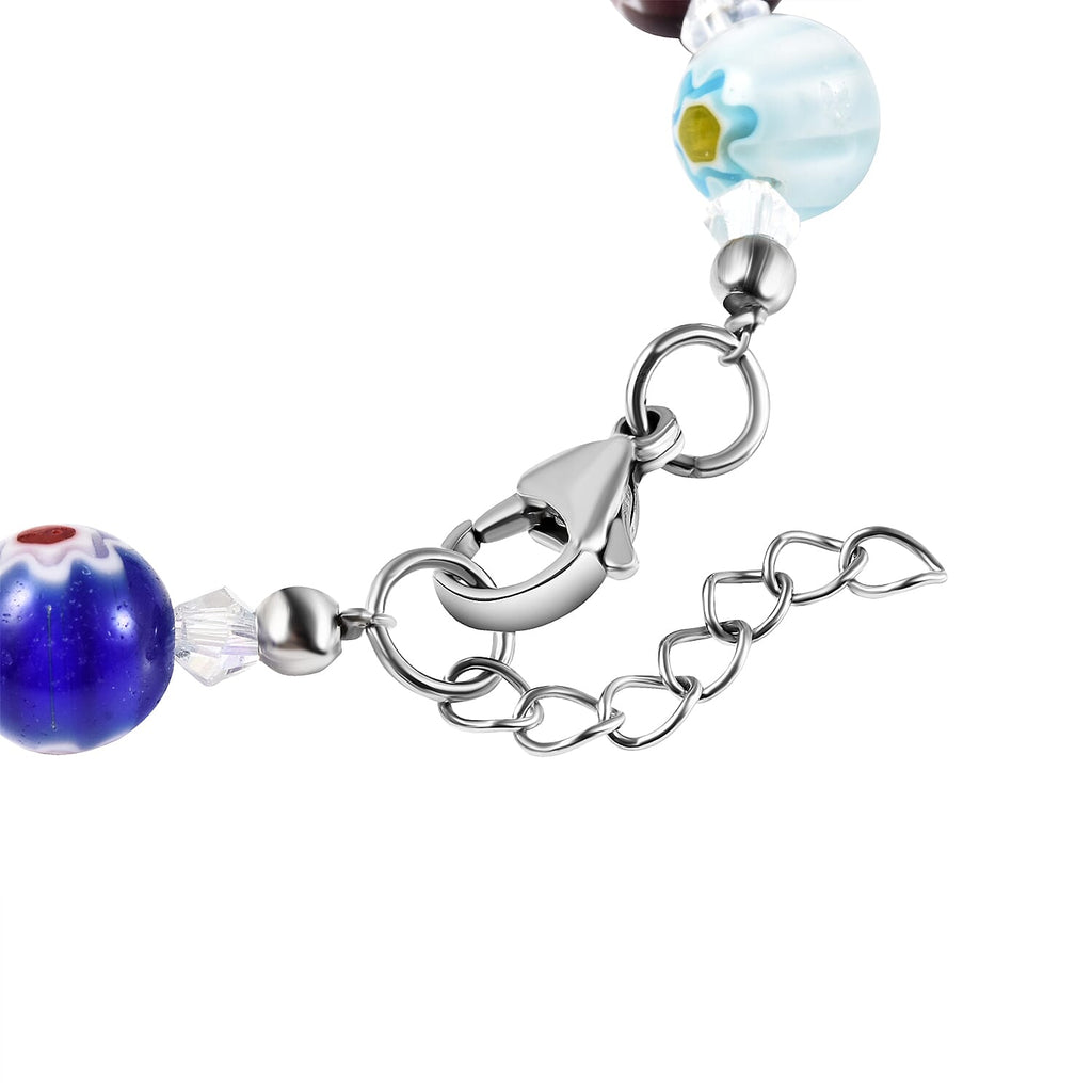 Multi Colour Murano Style Glass and Simulated Diamond Beads Bracelet (Size - 7.5 - 1.5 Extender)