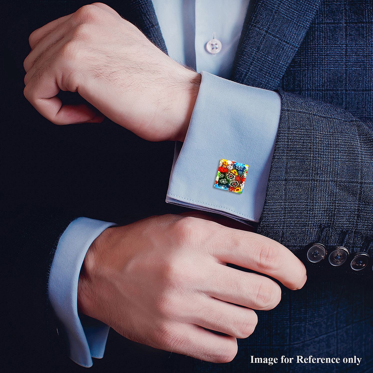 Multi Colour Murano Style Glass Cufflinks in Stainless Steel 3621394 3