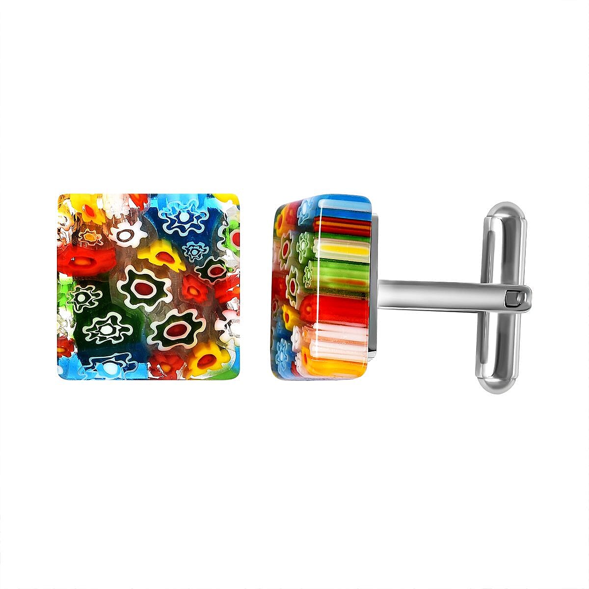 Multi Colour Murano Style Glass Cufflinks in Stainless Steel 3621394 4