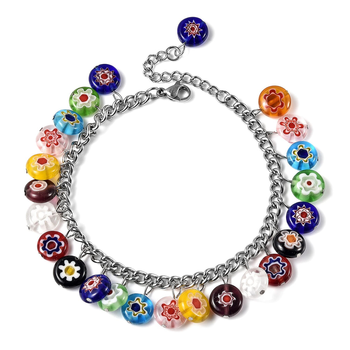 Multi Colour Murano Style Glass Multi Charm Beaded Bracelet 7.5 with 1.5 Inch Extender 3032776 0