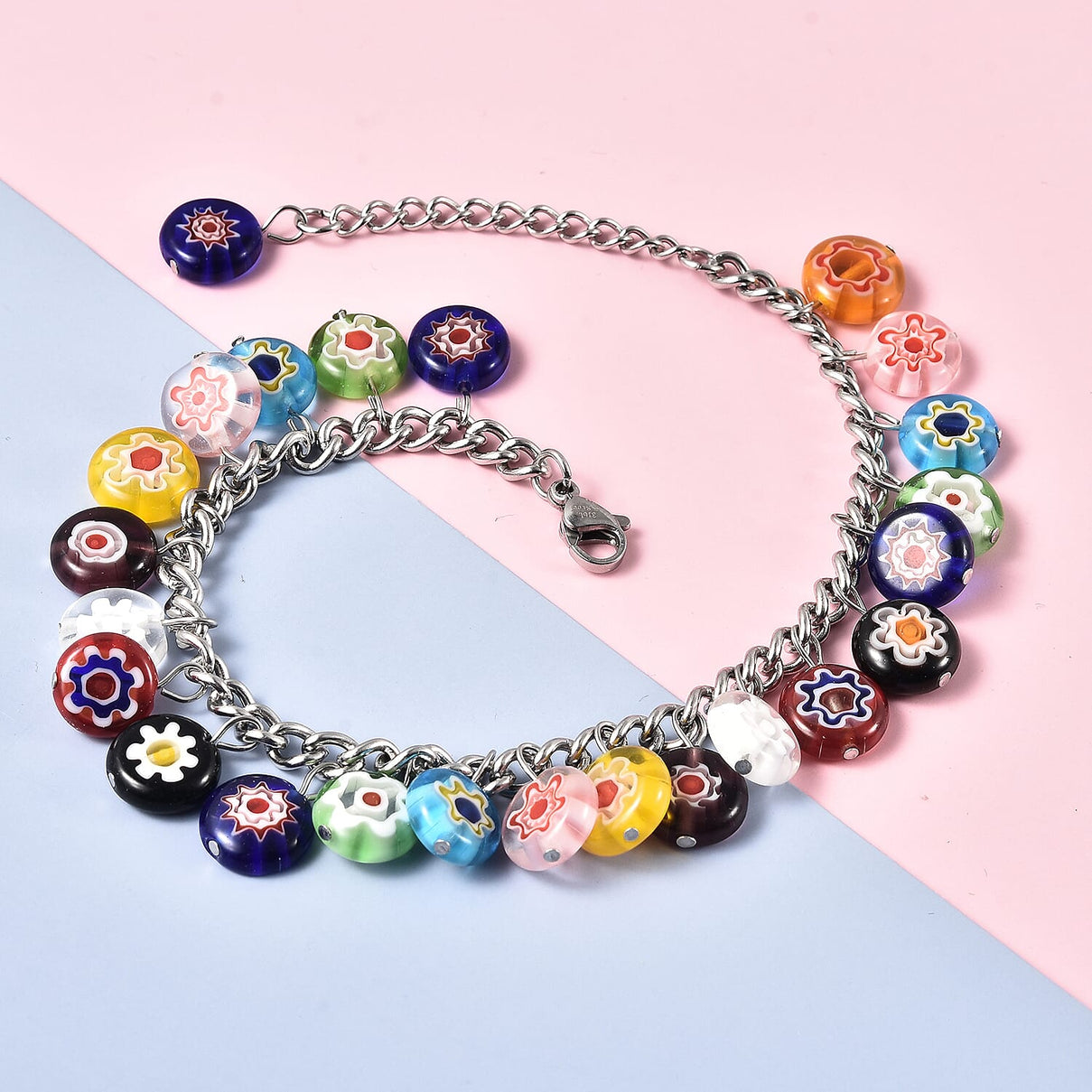 Multi Colour Murano Style Glass Multi Charm Beaded Bracelet 7.5 with 1.5 Inch Extender 3032776 2