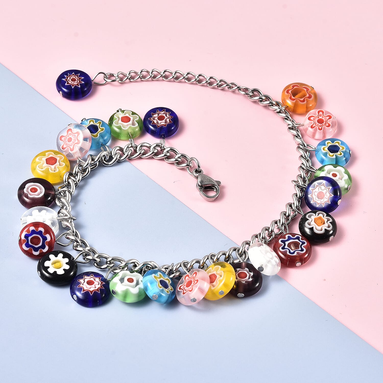 Multi Colour Murano Style Glass Multi Charm Beaded Bracelet 7.5 with 1.5 Inch Extender 3032776 2