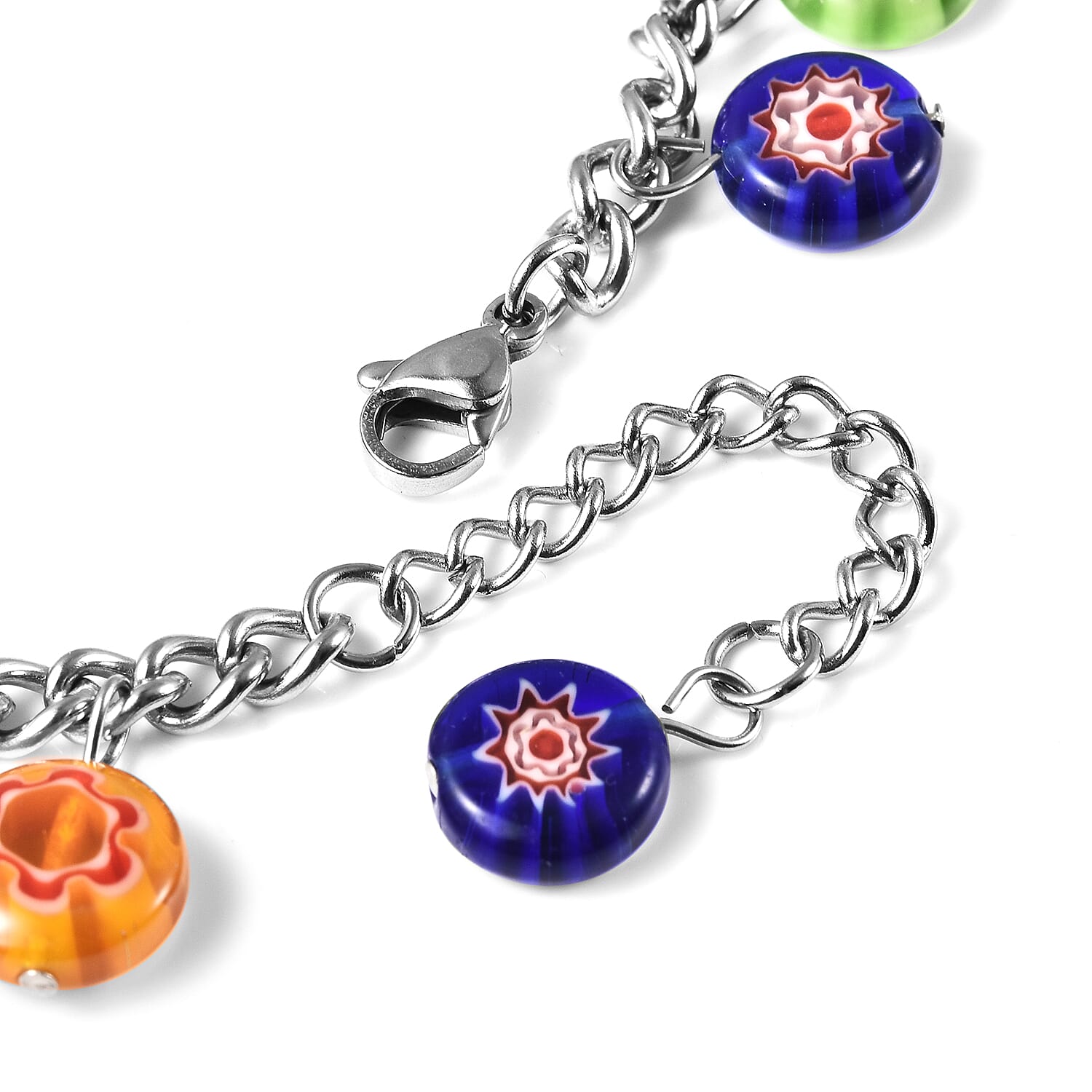 Multi Colour Murano Style Glass Multi Charm Beaded Bracelet 7.5 with 1.5 Inch Extender 3032776 5