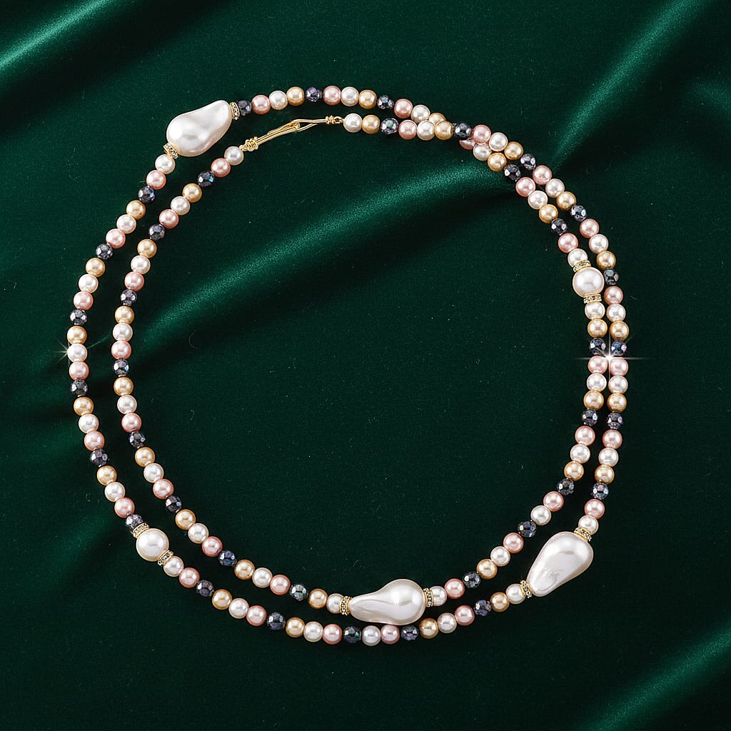 Multi Colour Shell Pearl &amp; White Crystal Necklace 282.00 Ct. V32645056 4