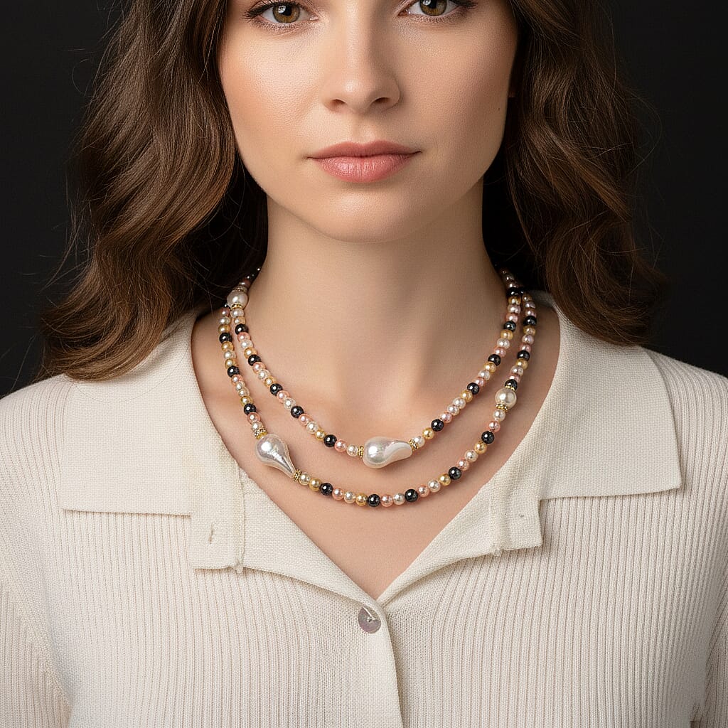 Multi Colour Shell Pearl &amp; White Crystal Necklace 282.00 Ct. V32645056 5