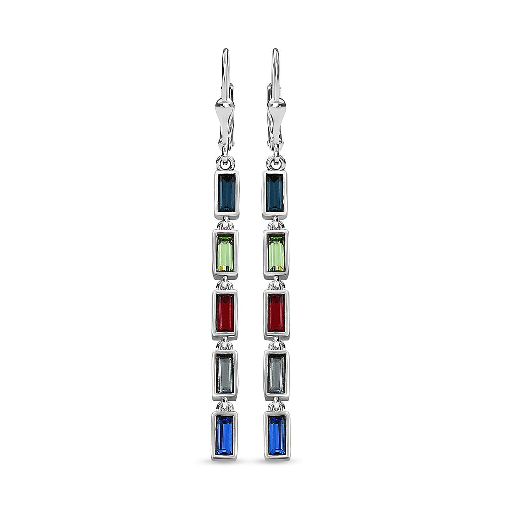 Multi Crystal Dangling Earrings (with Lever Back) in Platinum Overlay Sterling Silver 1.33 Ct