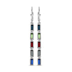 Multi Crystal Dangling Earrings (with Lever Back) in Platinum Overlay Sterling Silver 1.33 Ct