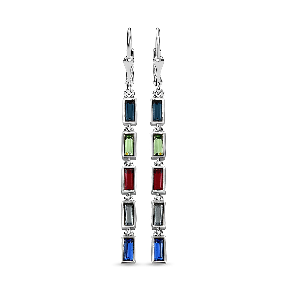 Multi Crystal Dangling Earrings (with Lever Back) in Platinum Overlay Sterling Silver 1.33 Ct 3846979 0