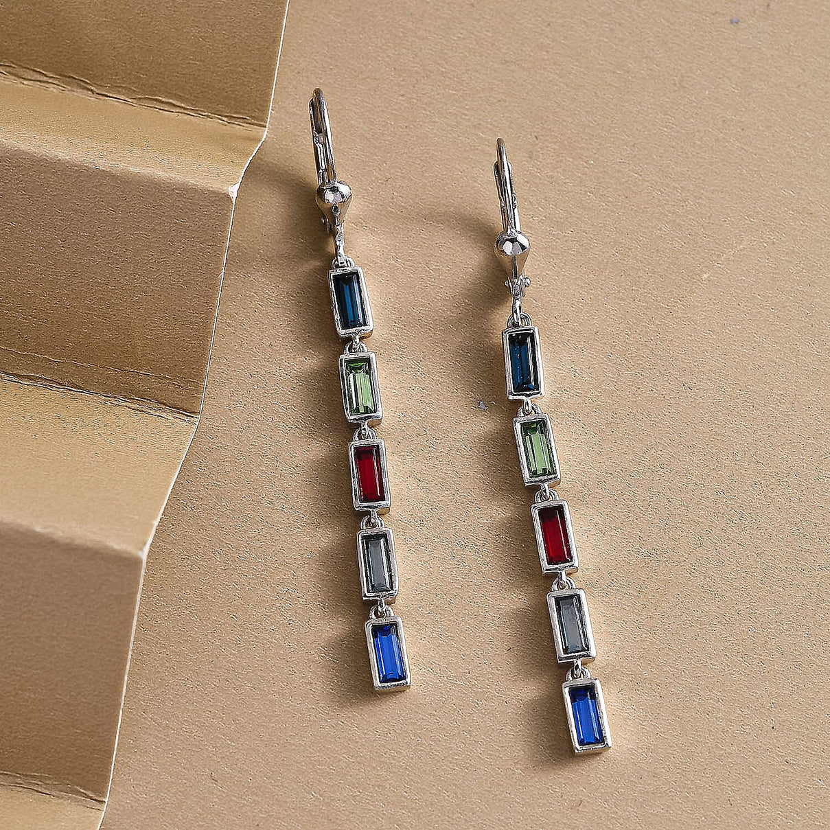 Multi Crystal Dangling Earrings (with Lever Back) in Platinum Overlay Sterling Silver 1.33 Ct 3846979 2