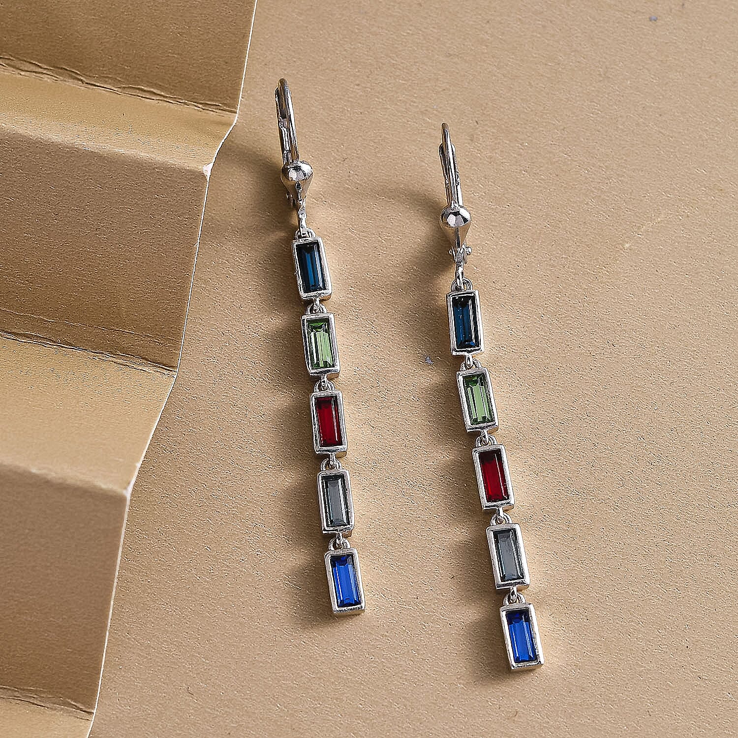 Multi Crystal Dangling Earrings (with Lever Back) in Platinum Overlay Sterling Silver 1.33 Ct 3846979 2