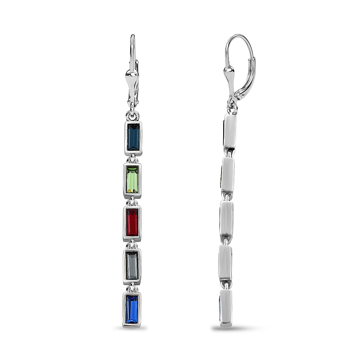 Multi Crystal Dangling Earrings (with Lever Back) in Platinum Overlay Sterling Silver 1.33 Ct 3846979 4