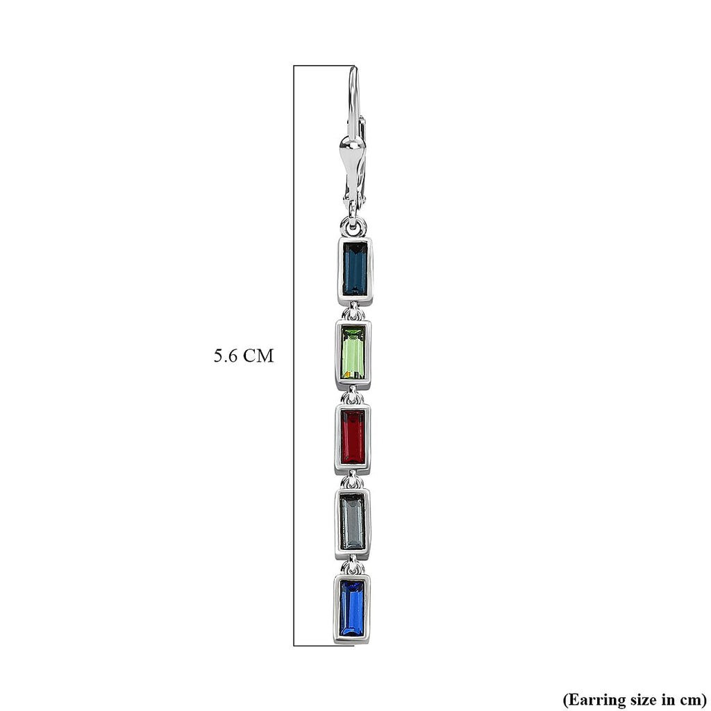 Multi Crystal Dangling Earrings (with Lever Back) in Platinum Overlay Sterling Silver 1.33 Ct
