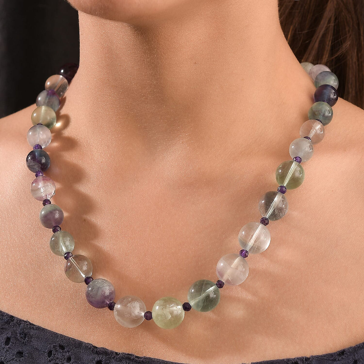 Multi Fluorite &amp; African Amethyst Necklace (Size - 20-1 Ext) with Senorita Clasp (APPROX. 600 Cts) 8163990 2