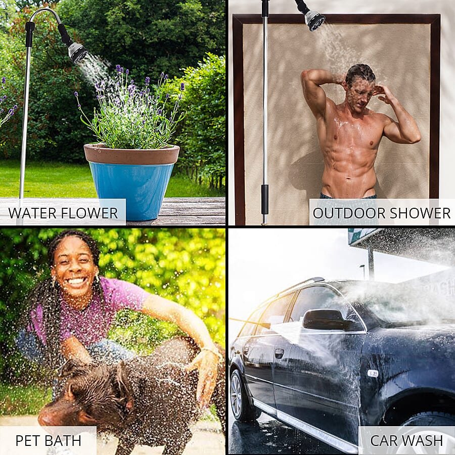 Multi Functional Portable Outdoor Shower Stand Inline Water Flow Control with Adjustable Shower Head and Height (L: 160-230 Cm) 3527350 4
