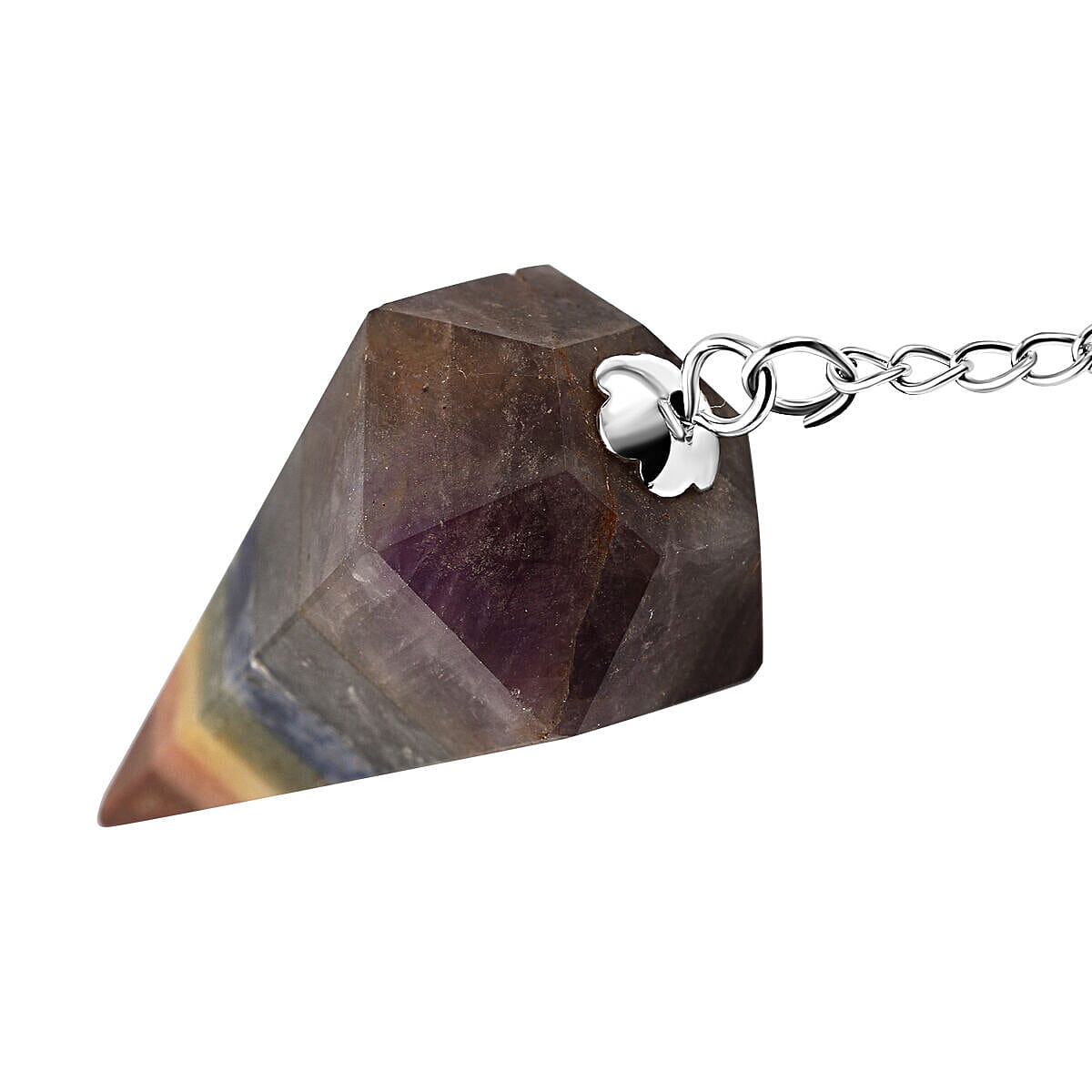 Multi Gemstone Arrow Head 6 Facet Bonded Pendulum (Chakra) With Chain 7 inch in Silver Tone 50.00 Ct. 7507803 2