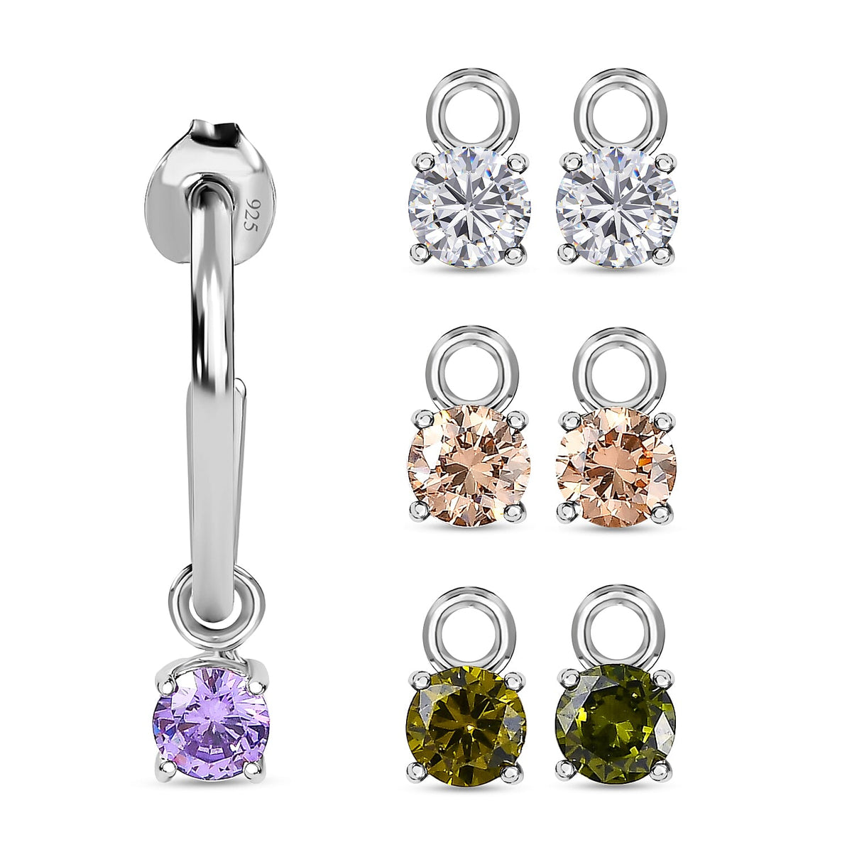 Echangeable Multi-Gemstone Hoop Earrings in Platinum Overlay Sterling Silver 6.78 Ct. 7579199 0