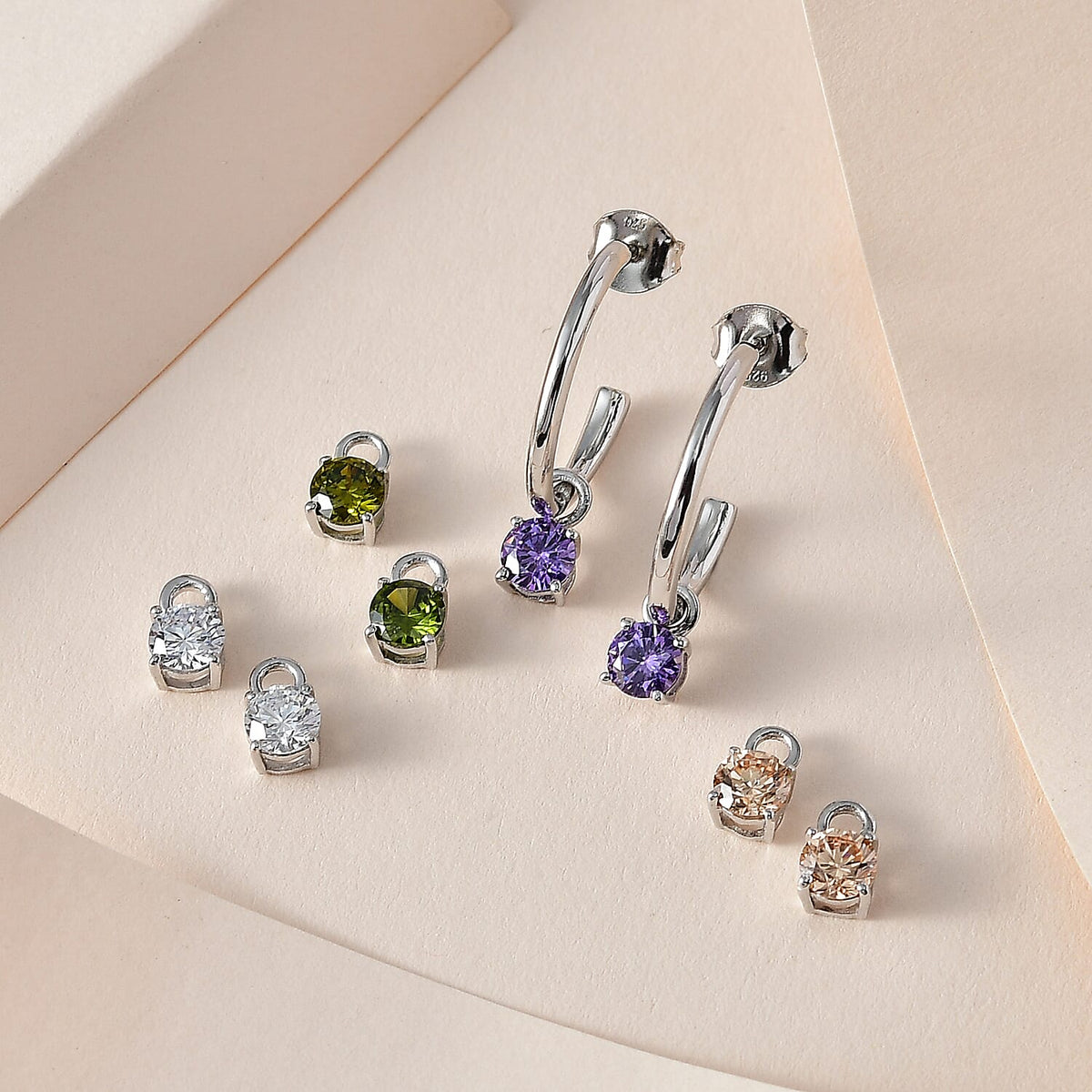 Echangeable Multi-Gemstone Hoop Earrings in Platinum Overlay Sterling Silver 6.78 Ct. 7579199 1