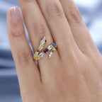 D'Joy Multi Gemstone Snake Ring in 18K Vermeil Yellow Gold Plated Sterling Silver 1.38 Ct.