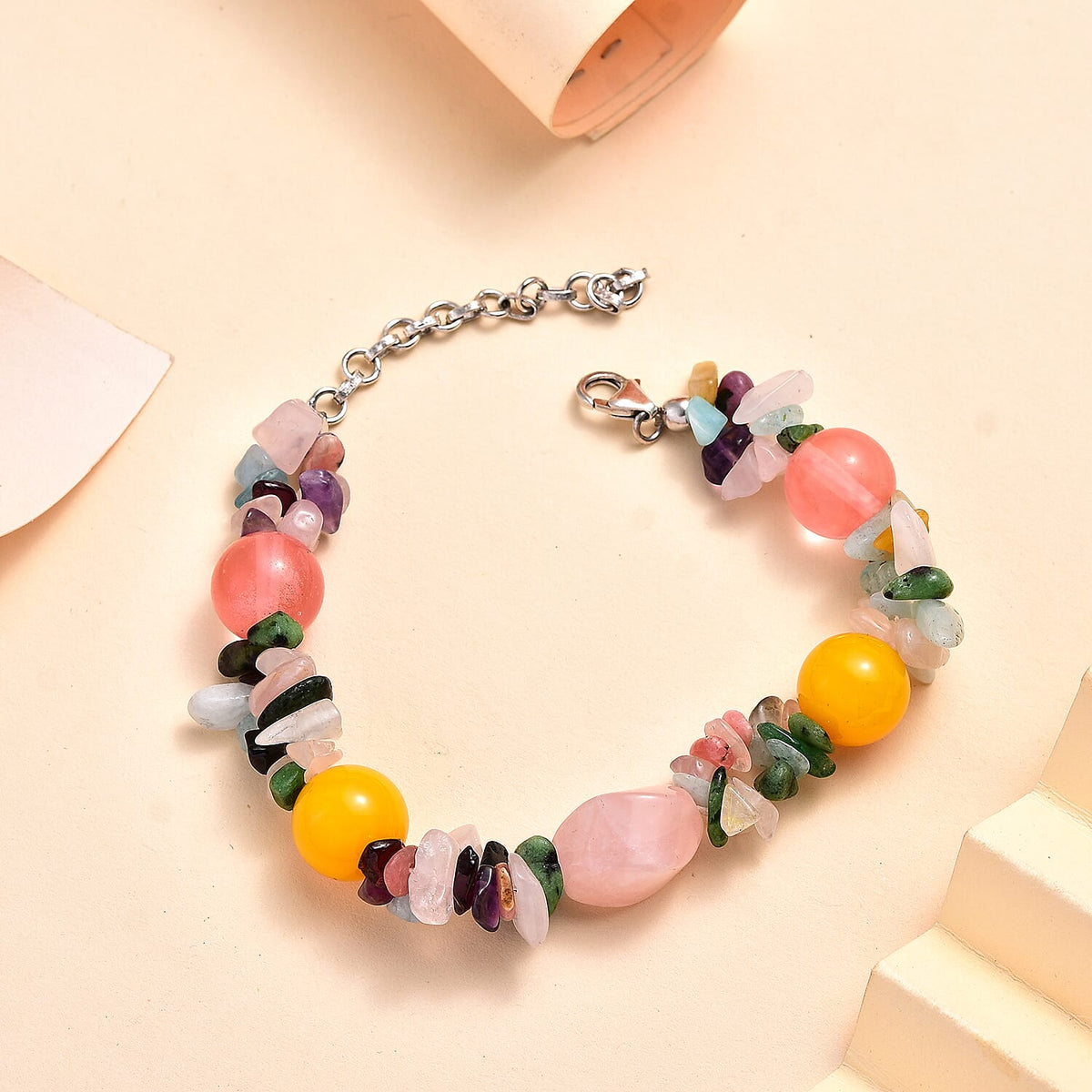 Multi Gemstone Bracelet (Size - 7.25 + 2 Ext.) in Rhodium Plated Sterling Silver 120 Ct. 7955900 1