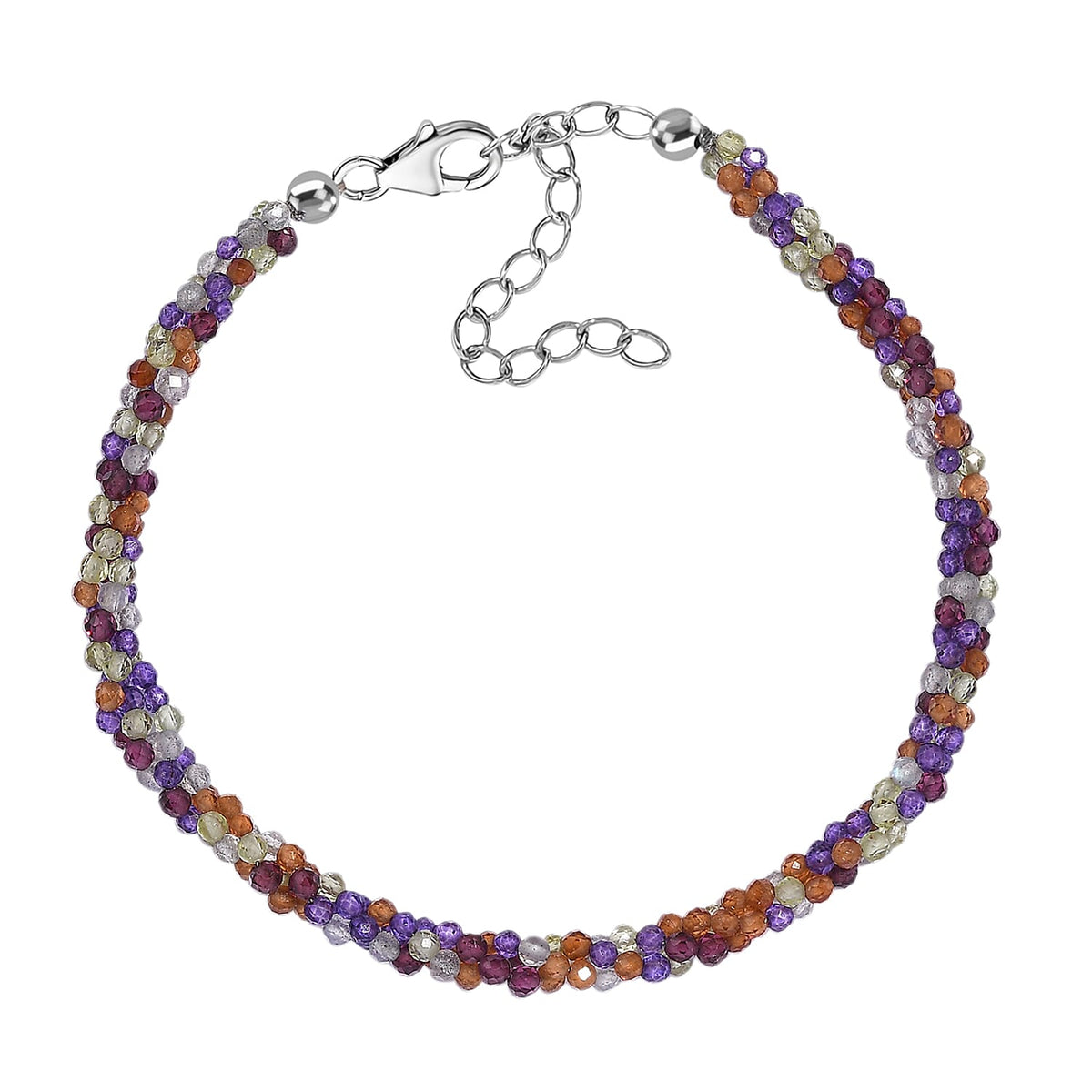 Multi Gemstones Bracelet (Size - 7.5+2 EXT) in Rhodium Overlay Sterling Silver 20.0 Ct. 7955898 0