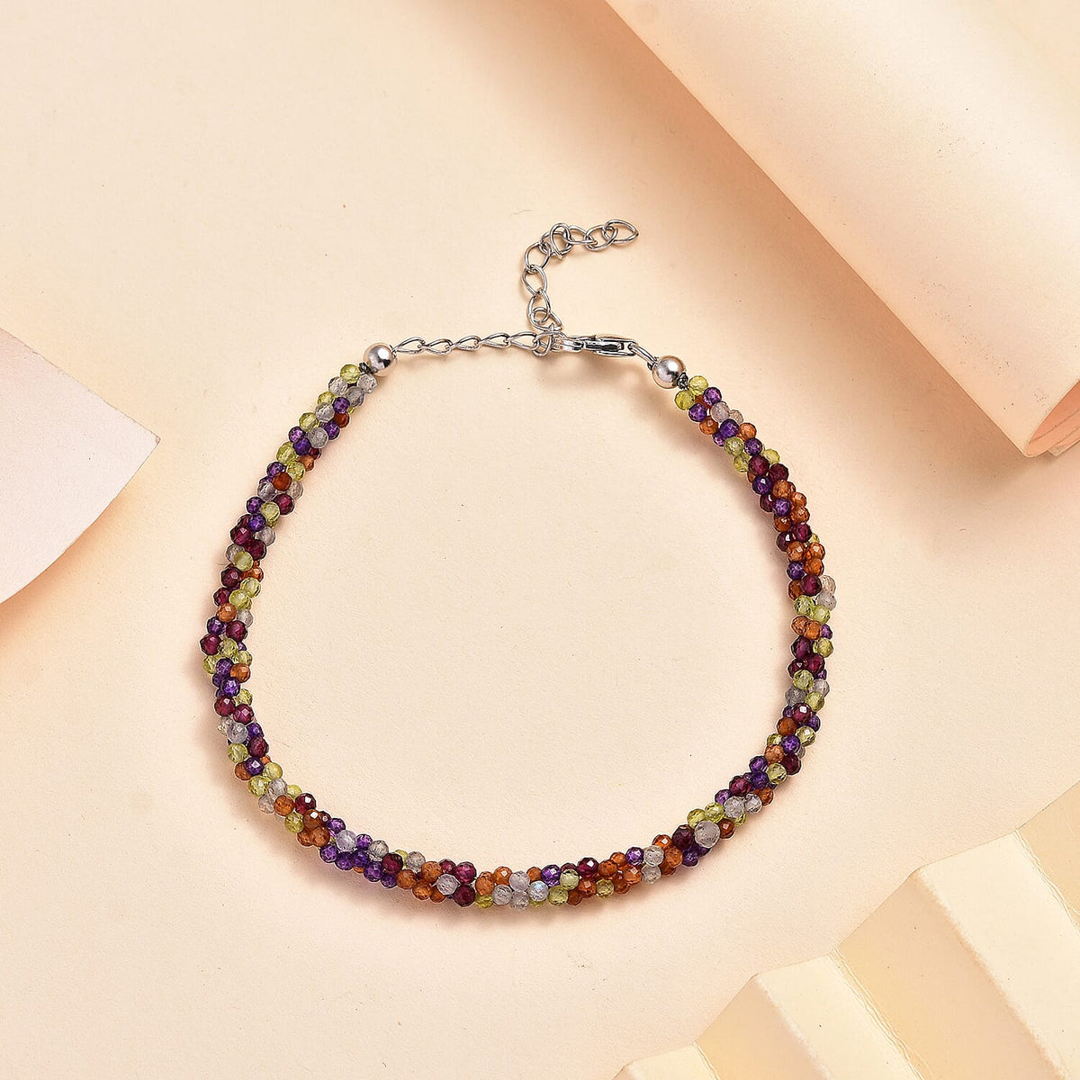 Multi Gemstones Bracelet (Size - 7.5+2 EXT) in Rhodium Overlay Sterling Silver 20.0 Ct. 7955898 1