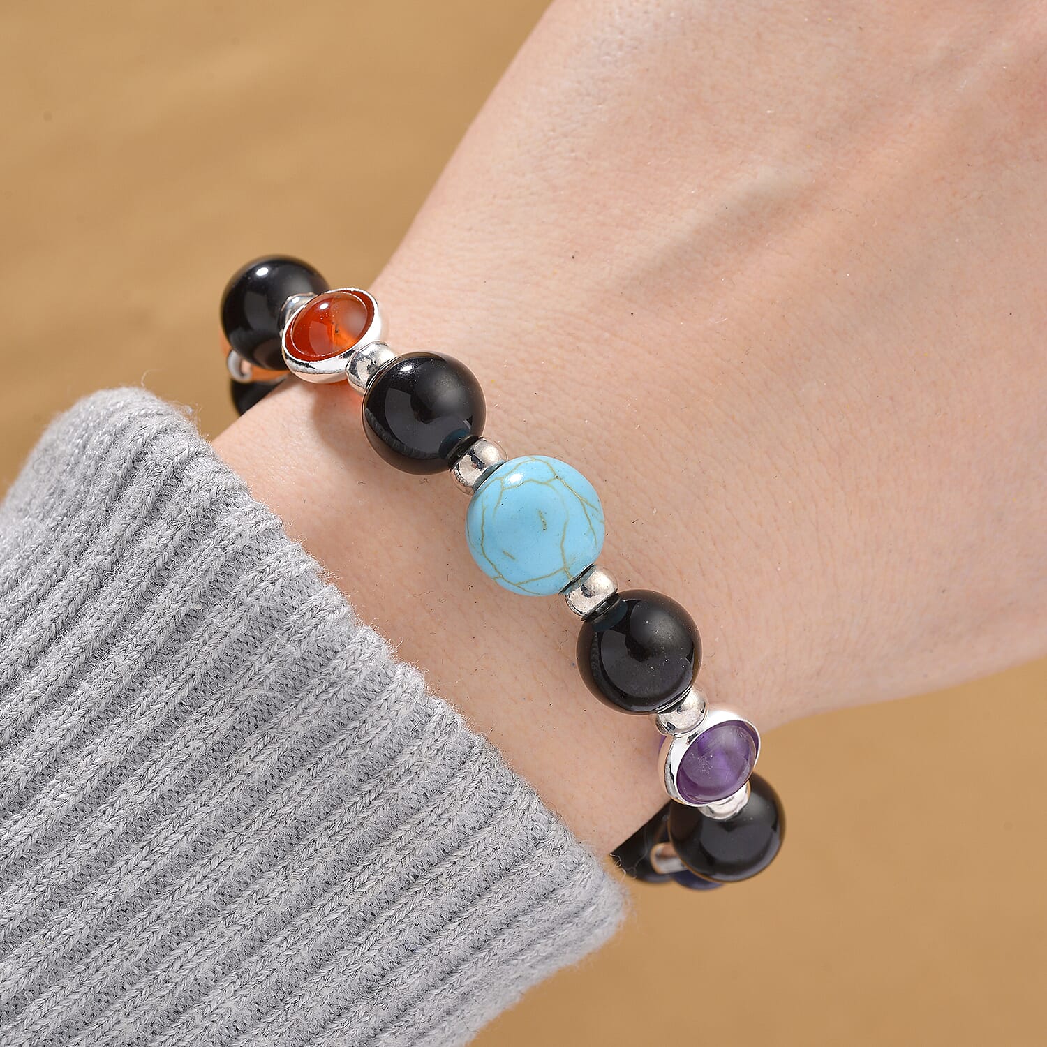 Tucson Find - Multi Gemstones Bracelet (Size - 7 Strachable) 100.00 Ct. 8179209 2