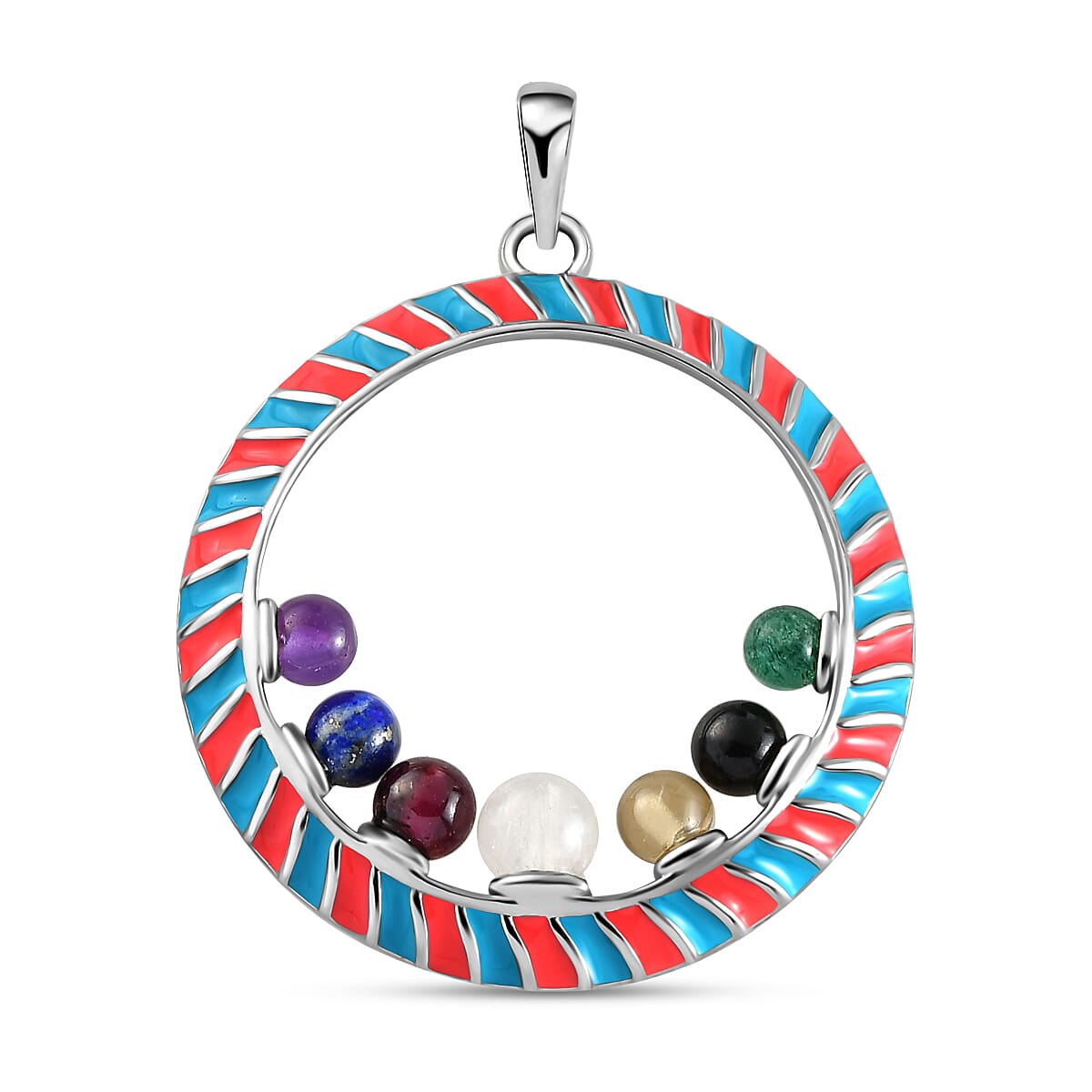 Multi Gemstone Circle Enamelled Pendant 4.00 Ct. 3865127 0