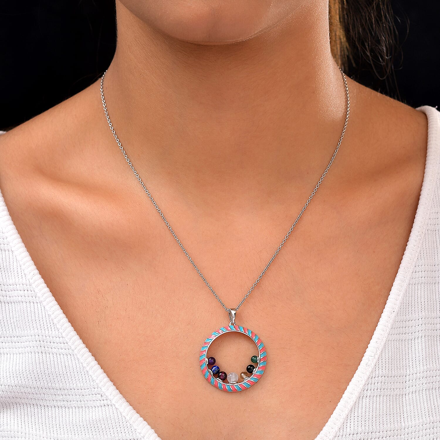 Multi Gemstone Circle Enamelled Pendant 4.00 Ct. 3865127 2
